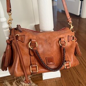 Dooney & Bourke:Florentine Domed Buckle Satchel in Natural Brown Italian Leather